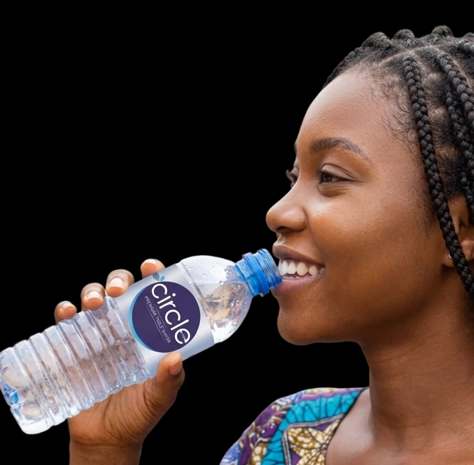 Happy person drinking clean bottle water